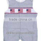 Baby Boy Royal Black Gingham Smocked American Flags Shortall thumbnail-1