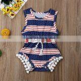 Newborn Baby Girl & Boy Summer Romper Clothes Infant Baby Girls Dot Striped Romper Tassel Romper Clothes JULY 4TH thumbnail-2