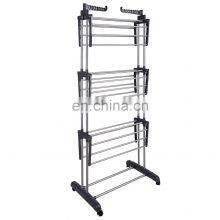 Foldable 3 Tier Clothes Storage Rack Metal Fireproof Clothes Storage Rack Indoor Outdoor Dark Grey Clothing Storage Shelf Rack