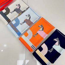 Fashion Horse Painting Squre Dress Silk Feels Soft Scarves Literature and Art Style High Quality 90*90CM thumbnail-1