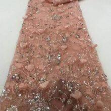 Wholesale Multicolor 3D Flower Laser Embroidery Fabric White Beaded Lace Cloth Children Alduts Party Dress Lace Material Luxury Chikan Kari thumbnail-2