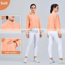 Women Yoga Gym Fitness Sun Protection Tops Wholesales Zip Up Sleeve Sports Jackets With Pockets thumbnail-4