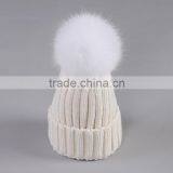 Winter Fashion Big Size Real Fox Fur Pompom Knitted Lady Wool Cap thumbnail-4