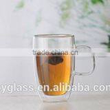 clear borosilicate handmade double wall glass cup with handle