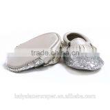 Silver Sequin Charcoal Fringe Baby Leather Moccasins,Toddler Leather Baby Shoes thumbnail-3