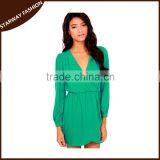 Hot Selling Summer Women V Neck Long Sleeve Casual Dress/ thumbnail-1