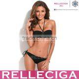 Wholesale Swimwear! RELLECIGA Push-Up Bandeau Top Sexy Girls Black Bikini Model With Rhinestone Decoration at Heart