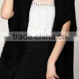 Fashion lady short sleeves splice mohair with long tassel new style knitted cardigan poncho