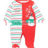 2016 New Winter Red Green Stripe Cotton Infant Footie Cute Girls Baby Romper Snowman Pattern Children Clothes G-NPRR90628-17
