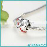 Romantic 925 Sterling Silver Ruby Heart Mother Word Beads Charms Fit Bracelet Gift for Mother thumbnail-4