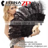 Factory Wholesale Handmade Burlesque Black Marabou and Ostrich Feathers Hand Fan With Bamboo Staves