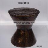 Pellet Drum Shape Hammered Aluminium Stool in Brass Finish Also Available in Nickel Antique Brass Mirror Polish Finish thumbnail-1