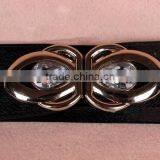Wholesale Teardrop Crystal Inlaid Flower Pattern Alloy Buckle Sex Women Lady Wide PU Waist Belt thumbnail-2