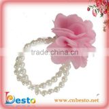 J0020 French style pretty pink fabric flower barcelet with pearl for ladies