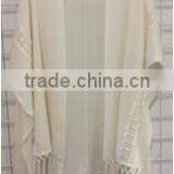 100%RAYON TOP WITH KNOT CUT FRINGE & CLUNY LACE thumbnail-1