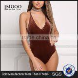 MGOO Fashion Factory Made Cross Strap Velvet Bodysuits Custom Deep V Neck Bloues Tops Sleeveless Custom thumbnail-1