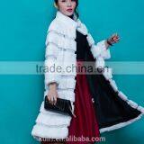 New Designer 80cm Vintage Natural Rex Rabbit Chinchilla Fur Winter Long Coat Jacket With Fur Collar For Women thumbnail-2