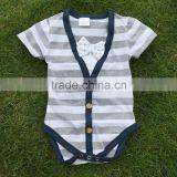 Kids Clothing Bubble Stripe Romper Boys Romper Cotton Baby Cardigan Romper Bow Tie Romper Set Baby Boy Clothes thumbnail-5