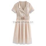 2017 Summer for Women Summer Lapel Stitching Grenadine Elegant Short Sleeve Slim Dress With Belt thumbnail-5