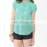 CHEFON Ruffled stand up collar short sleeve pictures of fashion blouse design