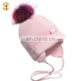 Fur Pom Pom Wool Fashion Earflap Winter Hat for Baby