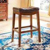 IVSY 7066 Simple Antique Bar Stool Hotel Furniture Home Bar Chair Restaurant Solid Wood Stool 21.5