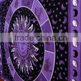 Indian Tapestry Cotton Bedding Bedsheet Purple Color Sun Horoscope Zodiac Print Wall Hanging Tapestries Throw Mandala Print thumbnail-4