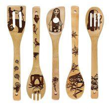 Bamboo Utensils Set With Logo Wholesale Bamboo Wood Utensils Burned Cooking Utensil Engrave thumbnail-2