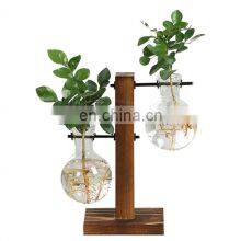 Terrarium Hydroponic Plant Vases Vintage Flower Pot Transparent Vase Wooden Frame Glass Tabletop Plants Home Bonsai Decor thumbnail-1