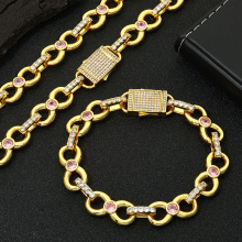Women's Hip Hop Diamond Bracelet Gold Plated Pink Zircon Infinity Link Chain Elastic Clasp Chain Bracelet Jewelry for Gift thumbnail-3