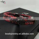 2016 New Arrival Luxury Silver Plated Exotic Genuine White Stingray/ Python Man White Diamond Bracelet For Man thumbnail-5
