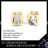 2015 Fashion Winter Latest Design 925 Sterling Silver Yellow Gold Plate Square White CZ Micro Pave Setting Earrings for Women thumbnail-3