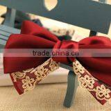 Large Three Layered Satin Ribbon Bow Clip,Gold Lace Bow Flower thumbnail-1