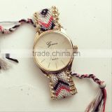 Hand-woven Boho Geneva watch Handmade Friendship Bracelet Watch Gold ladies quartz watch