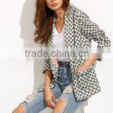 SheIn Women Ladies Fashion Clothing Black And White Lapel Long Sleeve Blazer Designs thumbnail-1