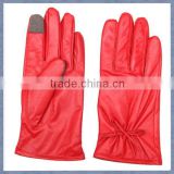 Red Winter Animial Skin Leather Smart Phone Gloves for ladies