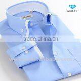 100% Cotton Stylish European Style Italian Collar Long Sleeve Blue Business Dress Fashion Men Designer Shirt thumbnail-1