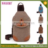 High quality China vintage brown canvas mens casual daily chest bag for cheap fashion