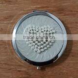 Rhinestone Pearls Beaded Metal Heart Compact Mirror thumbnail-1