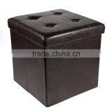Storage Ottoman Faux Leather Collapsible Foldable Seat Foot Rest Coffee Table, Brown thumbnail-2
