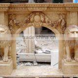 Luxury Home Decoration Marble Stone Carved Gold Fireplace Mantel thumbnail-2