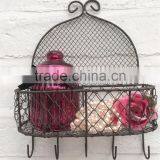 Vintage Rustic Wire Wall Shelf Unit Storage Basket for Kitchen Bathroom Chic thumbnail-5