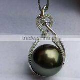 18K Diamond 11-12mm Black Tahitian Pearl Peadant thumbnail-1