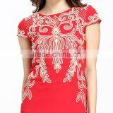 2017 Embroidered Red Cloth Woman Model Midi Dress thumbnail-2