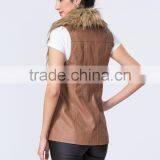 New Fashion Wholesale Clothing Manufacturers Women PU Gilet With Fur Collar thumbnail-2