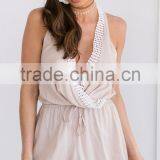 Woman V Neck Crossover Playsuit With Lace Trim Latest Design Summer Sexy Romper thumbnail-4