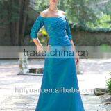 Silk Off Shoulder Neckline Taffeta Ruched Bodice Evening Dress Full Length thumbnail-1