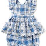 2017 New Fashion Wholesale Gingham Children's Boutique Clothing Baby Seersucker Bubble Clothes Set thumbnail-1