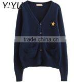 Custom Hot Sale Men Dark Blue Thick High School Uniform Cardigan Sweater thumbnail-1