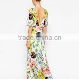 Backless Half Sleeve Floral Print Maxi Dress Cheap Evening Dress thumbnail-3